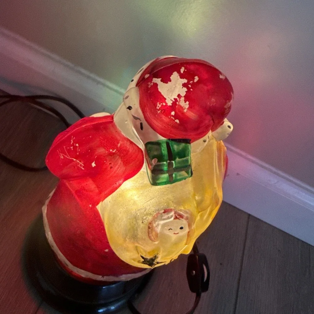 Rare Vintage Christmas Hand Painted Santa Claus Figure Lamp Night Light Must See